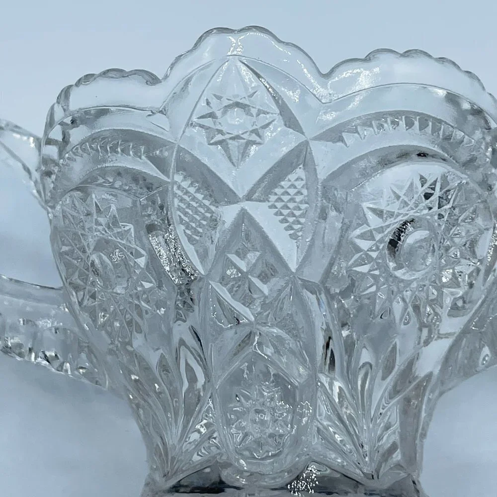 Glass Creamer and Open Sugar Bowl Clear Cut Glass Set